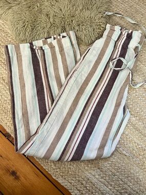 Abercrombie & Fitch Striped Drawstring Pants in Mint, Brown & Cream